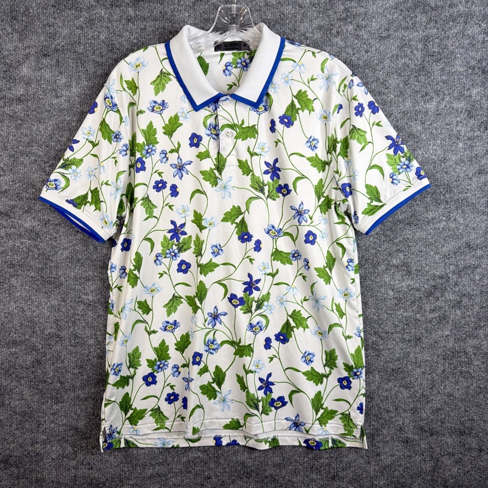 G/FORE Golf Polo Shirt Men Medium Floral Stretch Performance Blue White